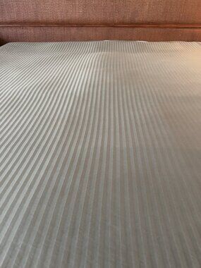 Queen Flat Sheet 100% Combed Cotton Moss Green Jacquard Opus Stripe Luxury